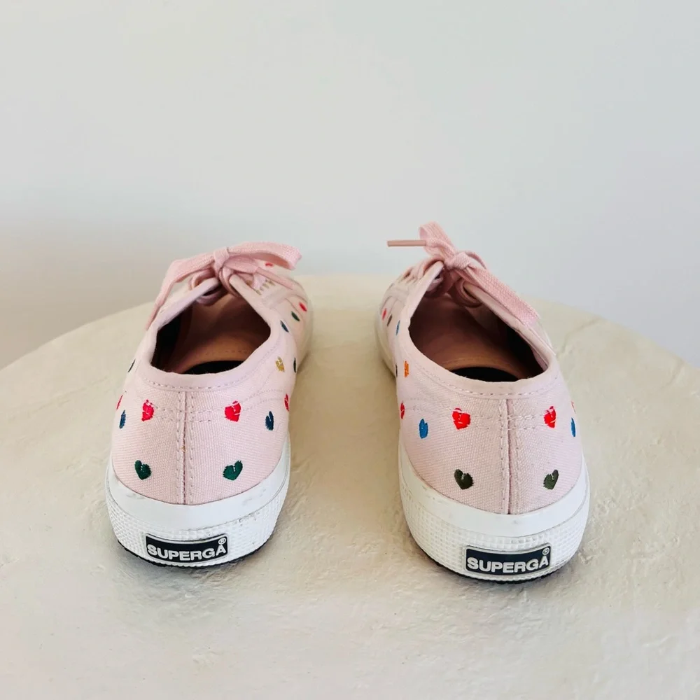 SUPERGA UNISEX LITTLE HEARTS PINK EMBROIDERY LOW TOP SNEAKERS FESTIVAL‎ LOVE